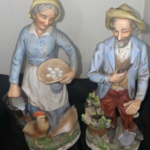Charming Vintage Couple Figurines with Farm Animals